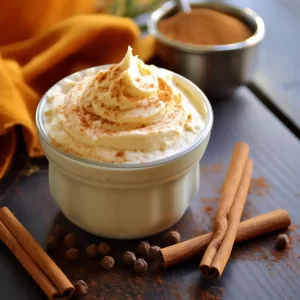 Whipped cream with Marion Kay vanilla extract and pumpkin pie spice.